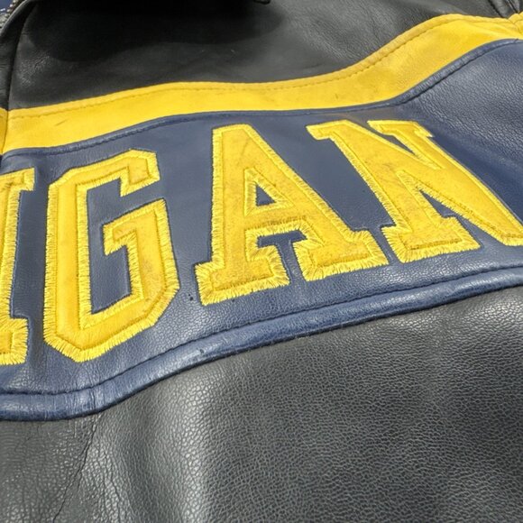 University of Michigan Bomber Jacket Mens Large Faux Leather Sewn Logo Full Zip - Picture 5 of 16